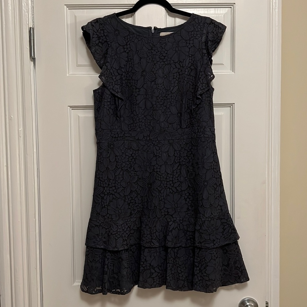 Navy Lace Dress with Ruffle Detail